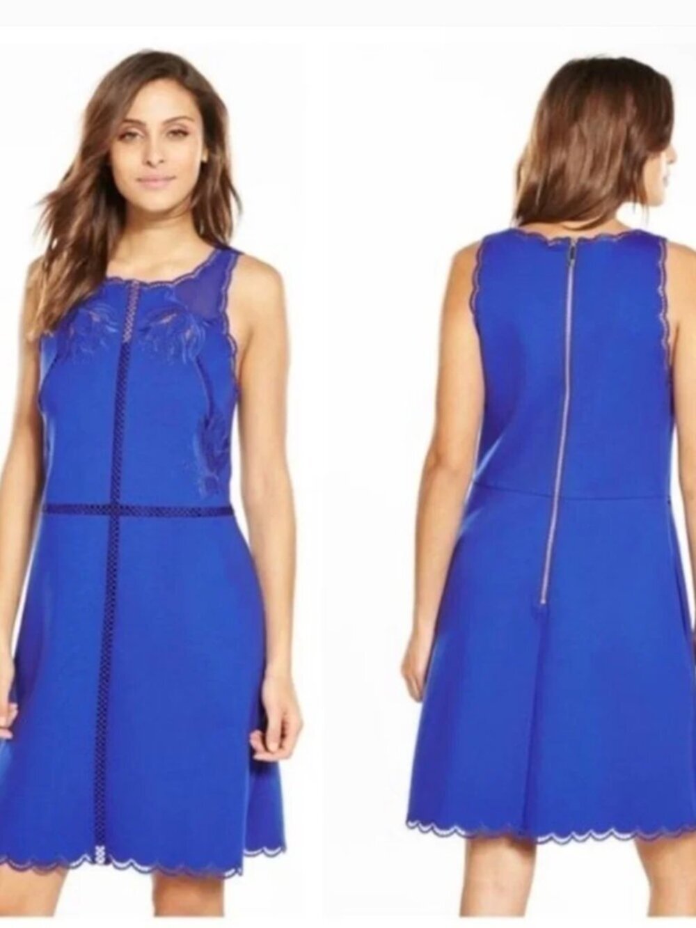 Ted Baker Codi Dress Midi Embroidered Scalloped Sleeveless 5 US Size Plus 14